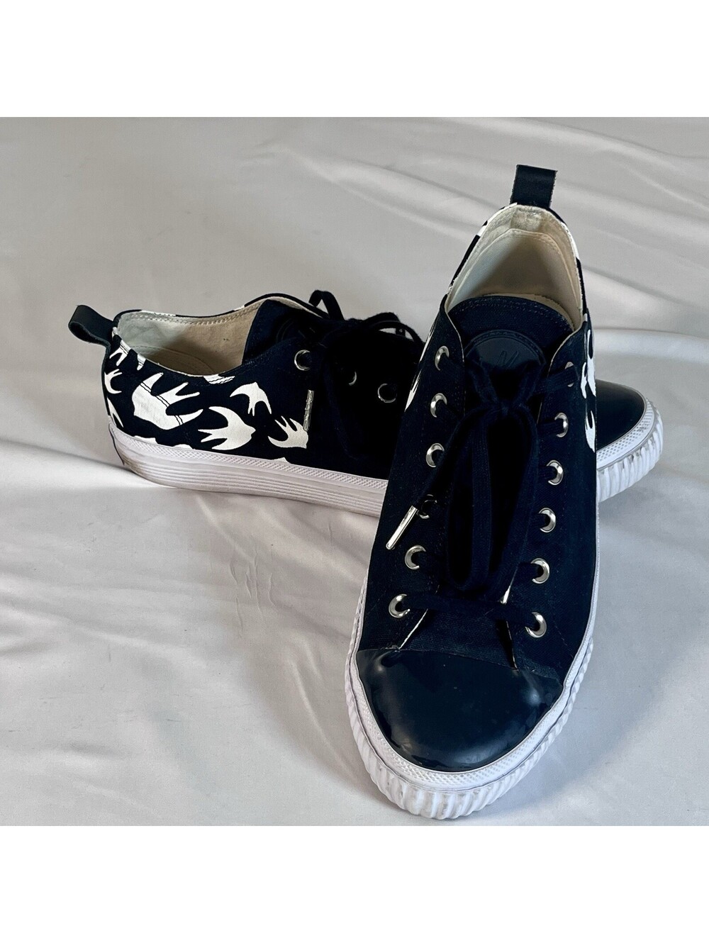 McQ Black and White Swallow Print Sneakers EU 44 US 11